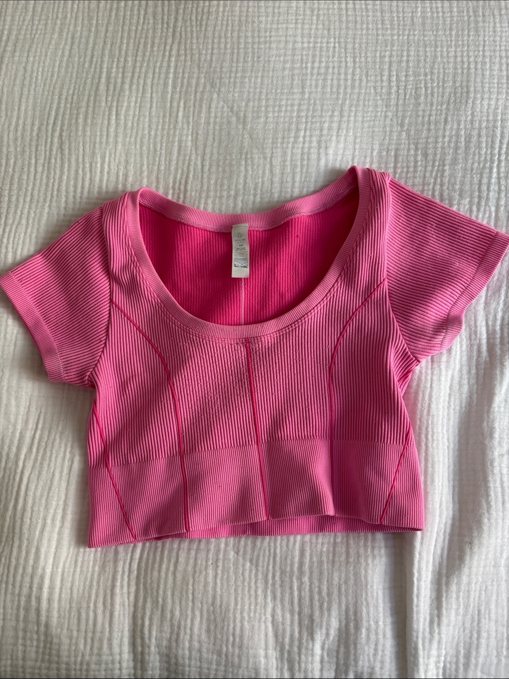 Aerie Offline Pink Ribbed Scoop Neck Crop Top in Hot Pink - Size M